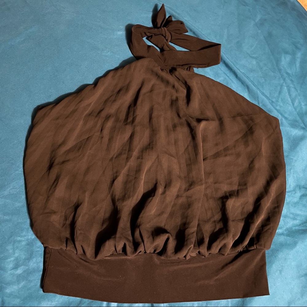 Puzzle Chiffon Lined Halter Top Creased Accents